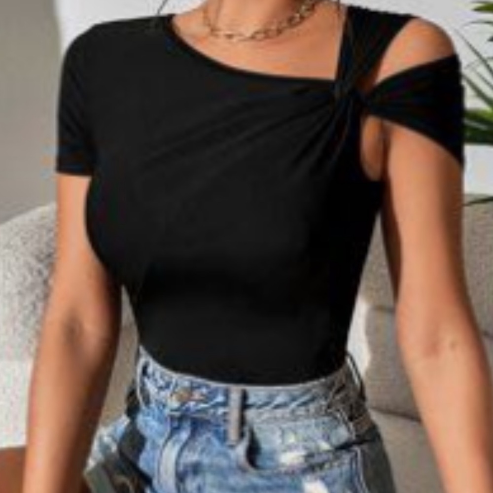 Black asymmetrical bodysuit